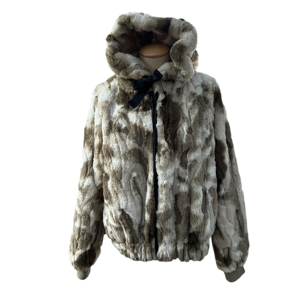 C&C California neutrals faux fur hoodie zip up jacket M